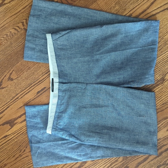 BCBGMAXAZRIA linen blend wide leg navy textured career flowy trousers - Picture 4 of 9